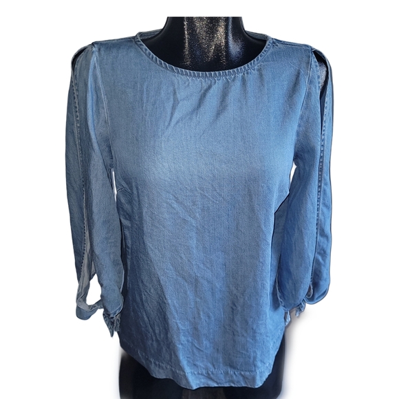 Vero Moda Blue Open Seam Arm Denim Look Top XS - Picture 2 of 6